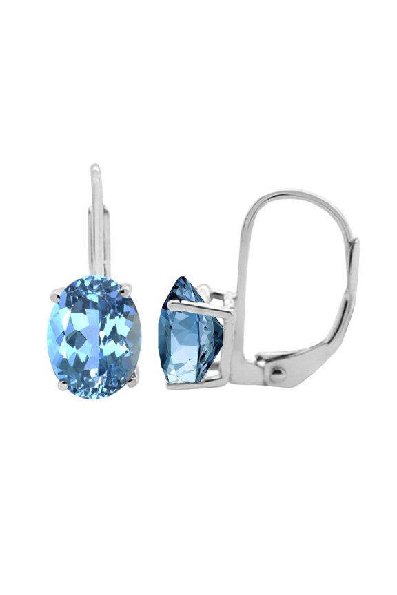Ear Rings for Women 4.7 Carat 9x7 MM Oval Blue-Topaz Lever back Earrings Carat 14K White Gold 4-prong