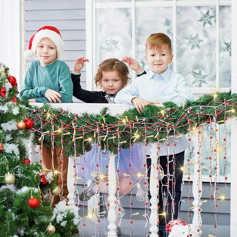 Indoor/Outdoor Silver Metallic Garland with Dual-Function Lights