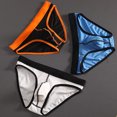 thumbnail image 6 of Men Briefs Ribbed Good Stretch Big Pouch Low Waist Color Block U Convex Close Fit Underpants Panties for Honeymoon, 6 of 7