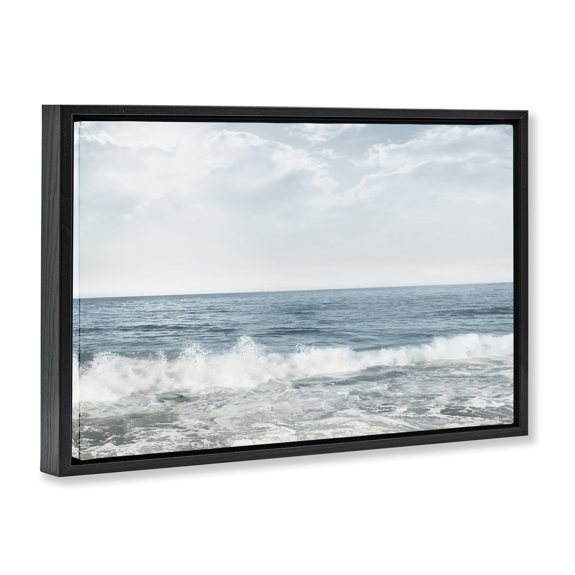 Stupell Industries Splashing Waves Beach Landscape Photography Black Floater Framed Canvas Art Print Wall Art, 31 x 21