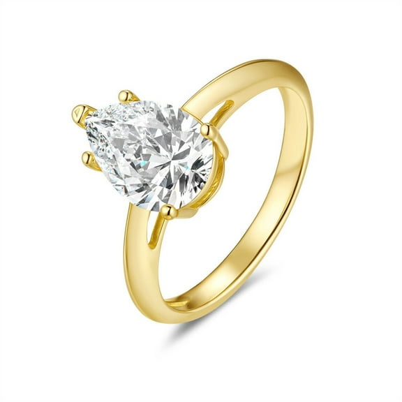 Classic 2 Carat Moissanite Diamond Rings for Women D Color VVS1 Clarity Gold Solitaire Engagement Ring 925 Sterling Silver Pear Shaped Ring Size 5-9