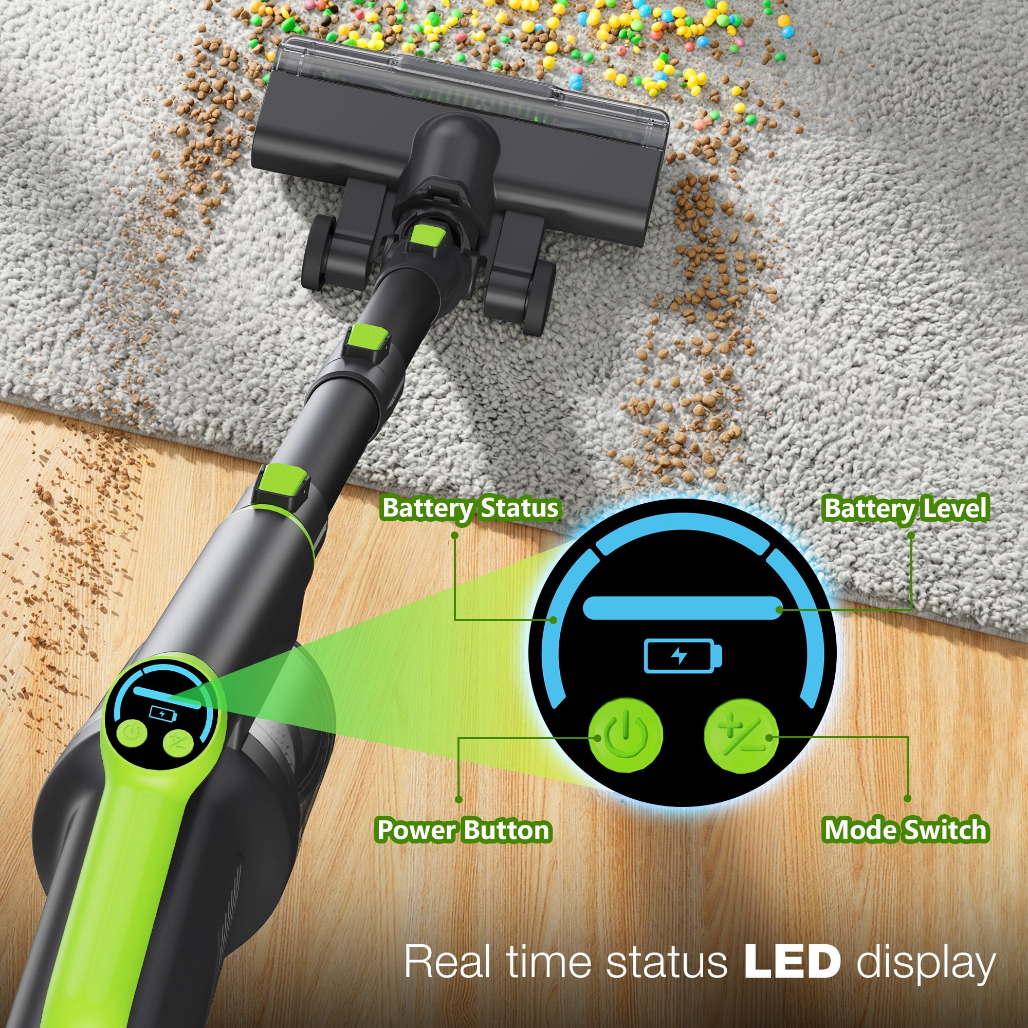 Maircle Anti-Tangle Cordless Stick Vacuum, Powerful But Quiet Cordless Vacuum With LED Display & Fade-Free Suction, Lightweight Vacuum Cleaner For Hard Floors, Carpets, Pet Hair