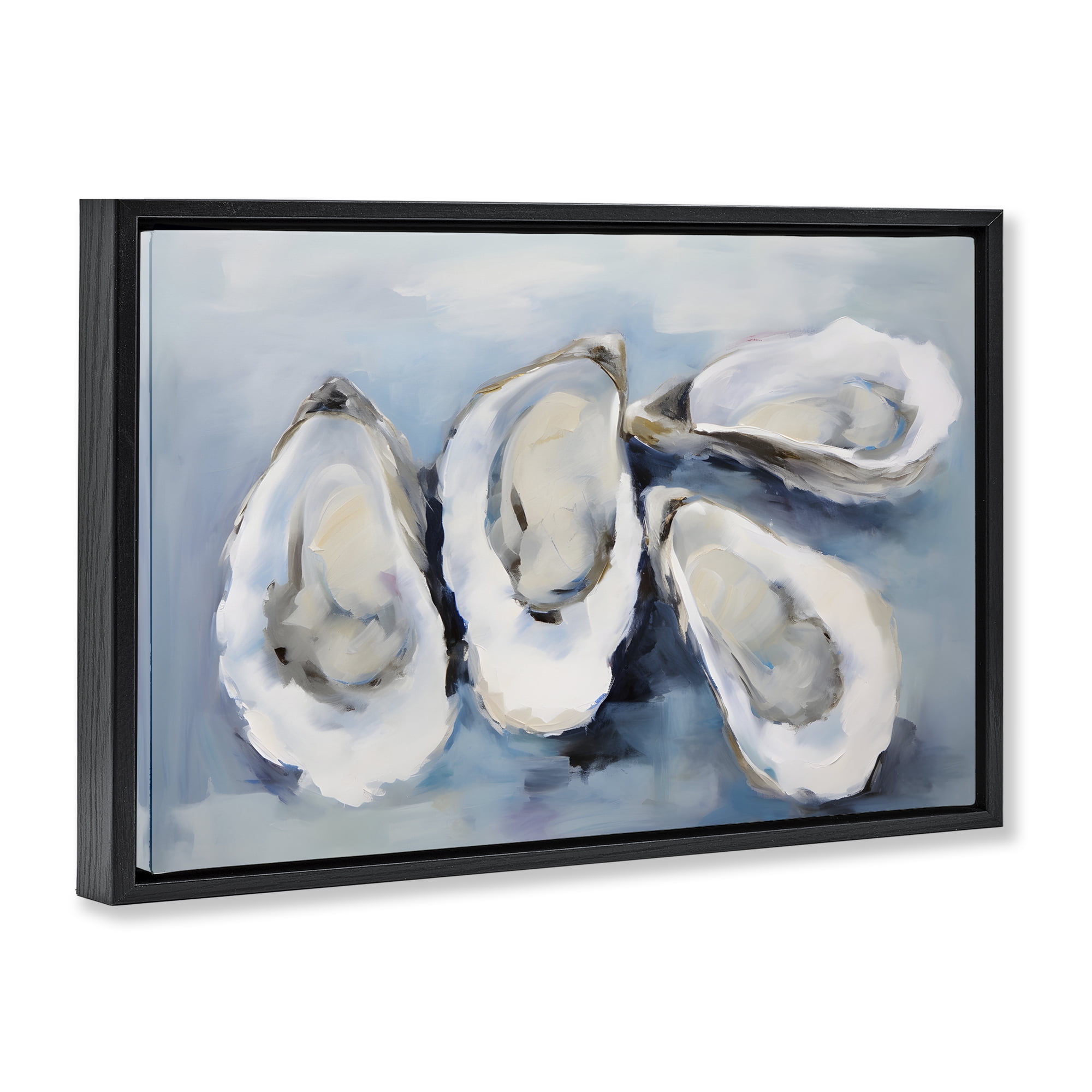 Stupell Industries Four Oysters Impression Nautical & Beach Painting Black Floater Framed Canvas Art Print Wall Art, 31 x 21