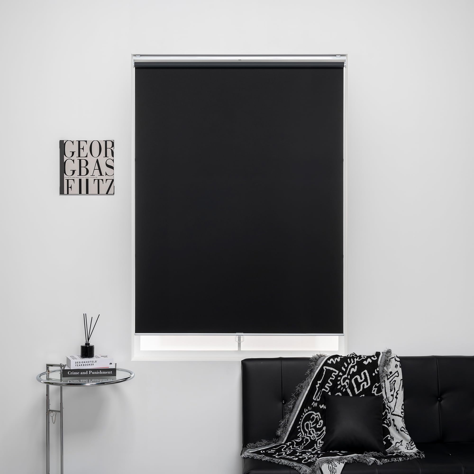 KALYSIE Cordless Roller Shades 100% Blackout Blinds for Windows and Doors, Pull Down Room Darkening Window Shades, Easy to Install for Home and Office, Grey, Fixed 75 Inches High, 35 Inches Width