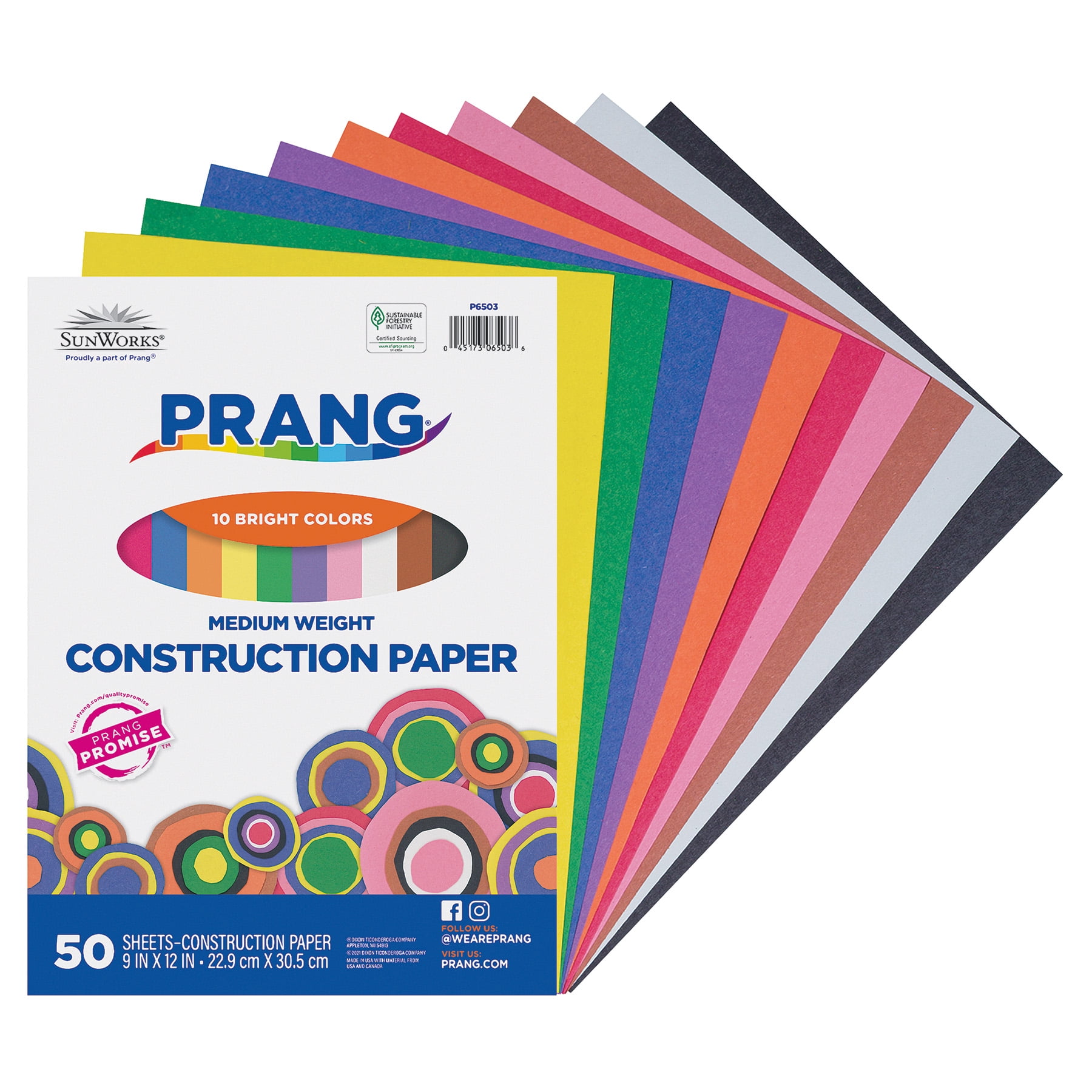 Prang Construction Paper, Medium Weight, 10 Assorted Colors, 9" x 12", 50 Sheets Per Pack, 10 Packs