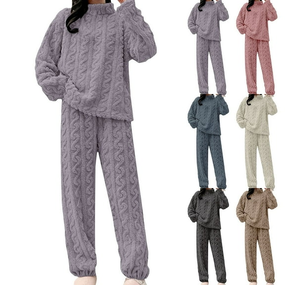 Soft Plush Pajama Set for Women Warm Winter Sleepwear Loose Fit Comfortable Lounge Set