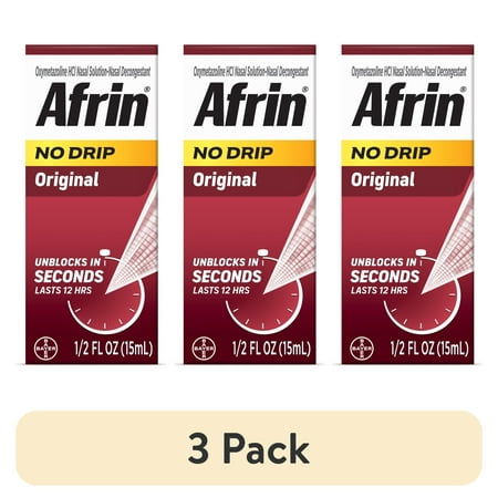 (3 pack) Afrin No Drip Original 12 Hour Nasal Decongestant Pump Mist - 15 ml