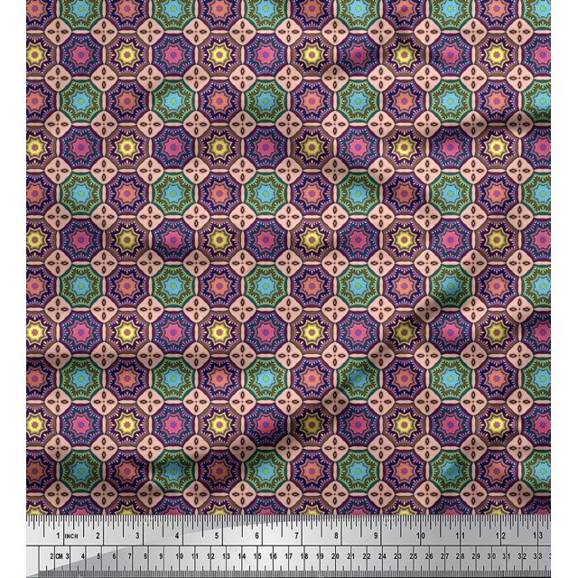 Soimoi Polyester Crepe Fabric Floral Mandala Print Fabric by The Yard 42 Inch Wide