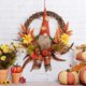 thumbnail image 5 of Corona de otoño artificial para puertas delanteras de otoño, corona con gnomo de peluche, flores de calabaza y hojas de arce, como se muestra, 5 of 5