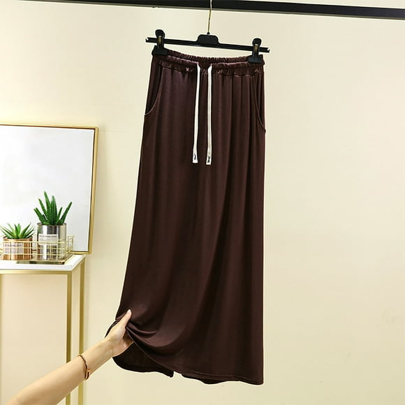Camisón largo de poliéster para mujer, moda informal, color liso, falda fina, corte A, hasta la rodilla