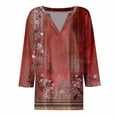 thumbnail image 4 of Plus Size Tops 3/4 Sleeves V-Neck Printed Casual Tops Womens Plus Size Tops Wine 2XL, 4 of 5
