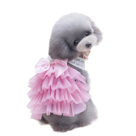 TELOLY Sweet Puppy Dog Multilayer Dress Pet Dog Lace Bowknot Tutu Dress Charming Cozy Clothing for Dog Cat (Pink-XS)