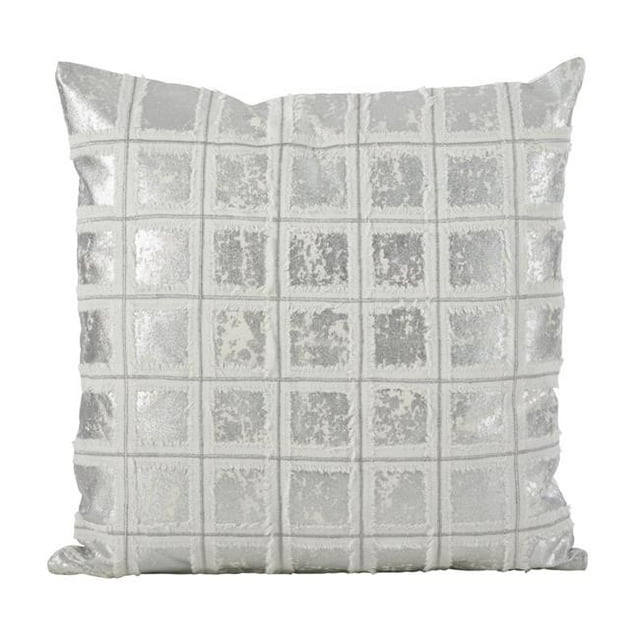 Metallic Grid Fringe Design Cotton Down Filled Throw Pillow - Silver