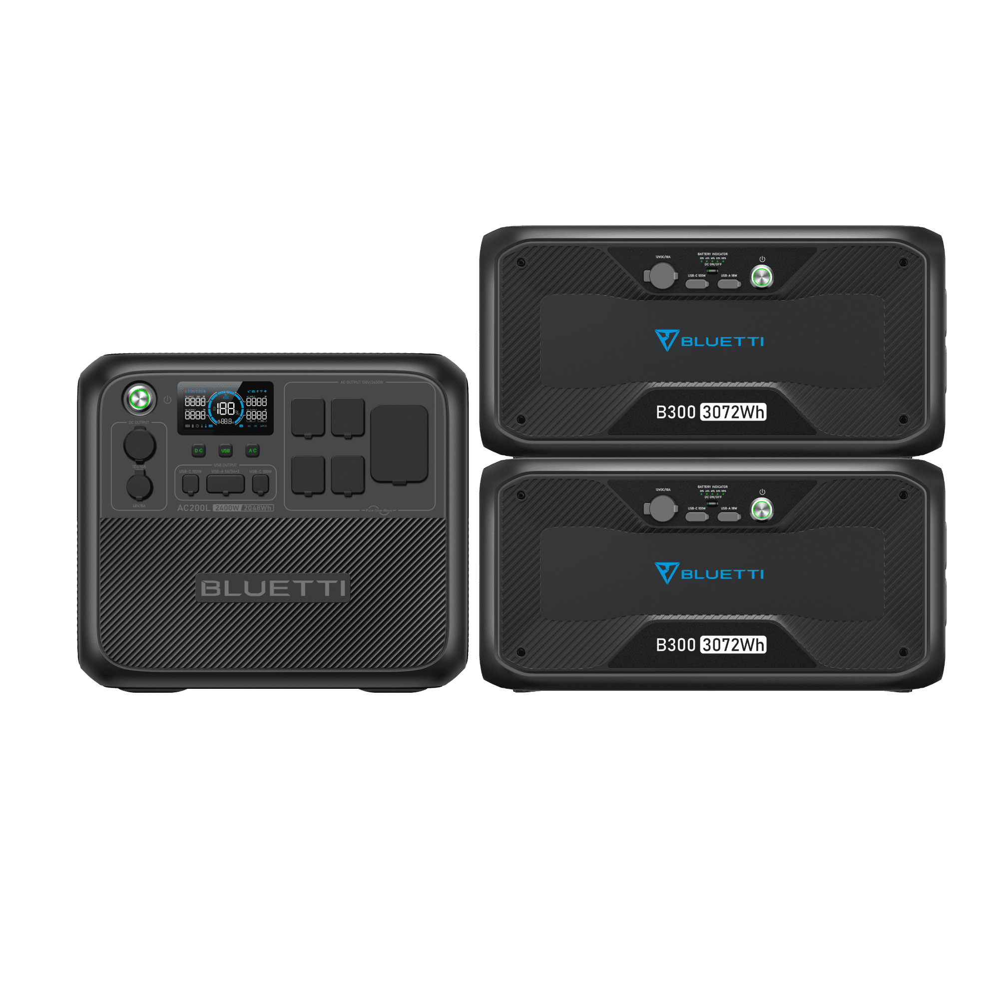 BLUETTI Portable Power Station AC200L and 2 B300 External Battery Modules, Expand to 8192Wh LiFePO4 Battery Backup w/ 4 2400W AC Outlets, Solar Generator for Home Backup, Blackout, RV Trip