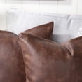 thumbnail image 3 of Juego de 2 fundas de almohada decorativas de piel sintética, cojines modernos y sólidos para exteriores, almohadas de lujo para sofá cama, 18.0 x 18.0 in, color marrón oscuro, 3 of 6