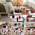 thumbnail image 6 of Abstract Lines Round Area Rugs 3 ft, Black Red Geometric Square Frame Washable Small Area Rug with Non-Slip Sturdy Edge Binding Round Front Door Mat Floor Carpet for Entryway, 6 of 9