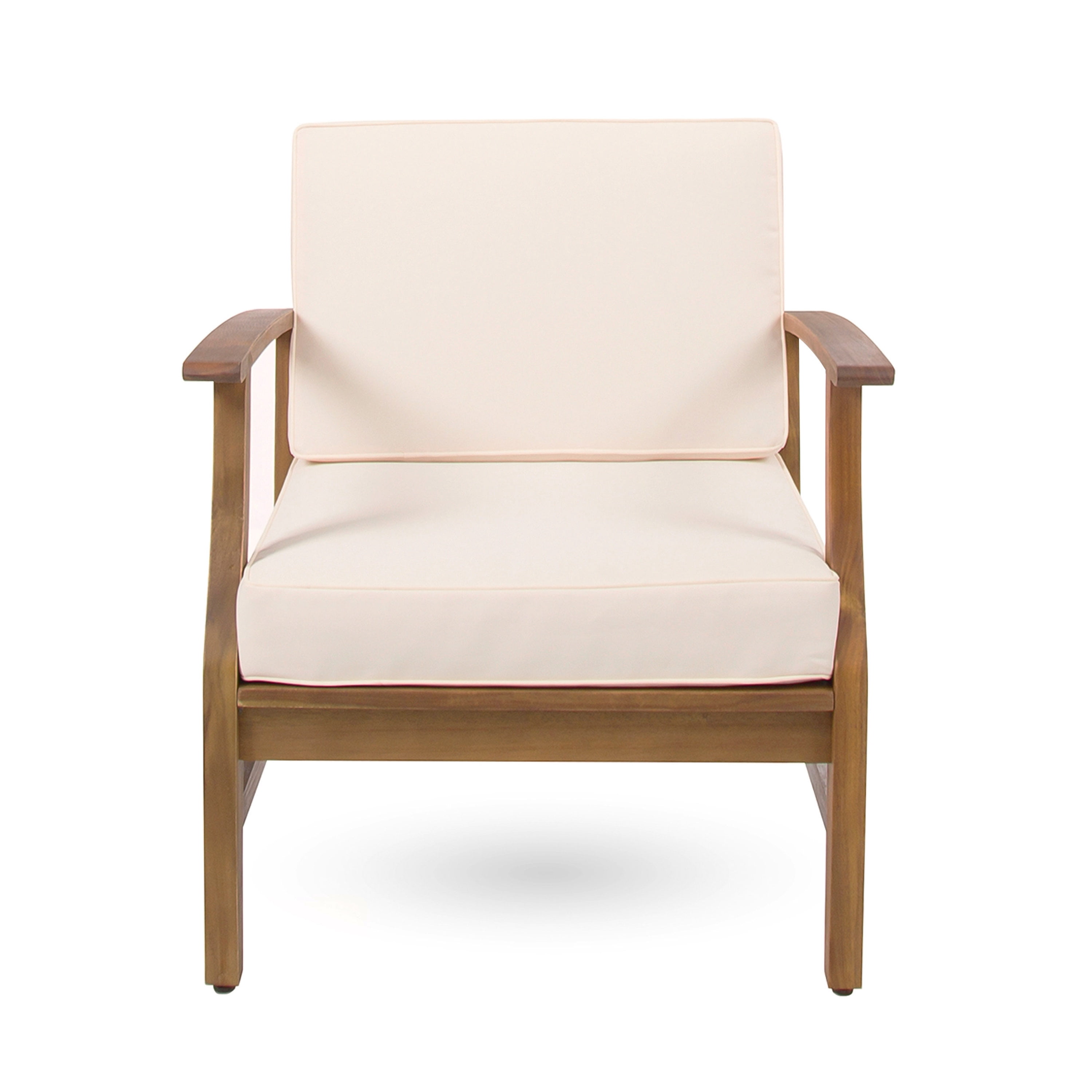 Outdoor Single Acacia Wood Club Chair, Comfort Leisure Seat for Patio Garden, Cream