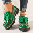 thumbnail image 4 of Womens Patent Leather Bowknot Platform Loafers 3d Bowknot Round Toe Anti-Slip Slip-On Wide Width Thick Sole Loafers Fashionable Elegant Loafers 2026 Patent Leather Shoe with Bow,Green 36(US-5.5), 4 of 6