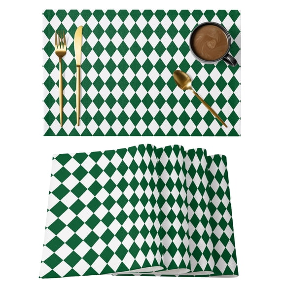 Green Plaid Placemats Set of 8 Modern Minimalist Geometric Gingham Checkered Place Mats Indoor Wipeable Table Mats Washable Dining Table Placemats for Kitchen Holiday Party Home Decor 13x19 Inch
