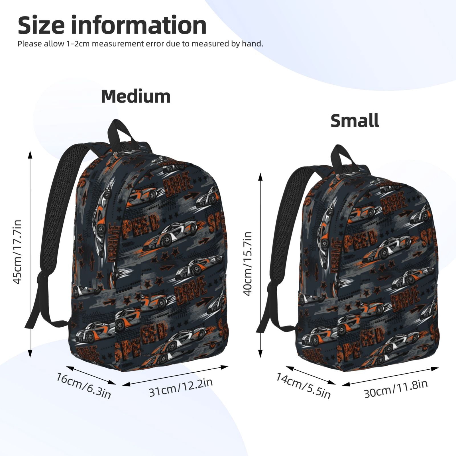 Ratiio Cool Sports Car Print Canvas Backpack for Women & Men Retro Aesthetic Rucksack Basic Backpack for High School/College Students Travel Laptop Bag