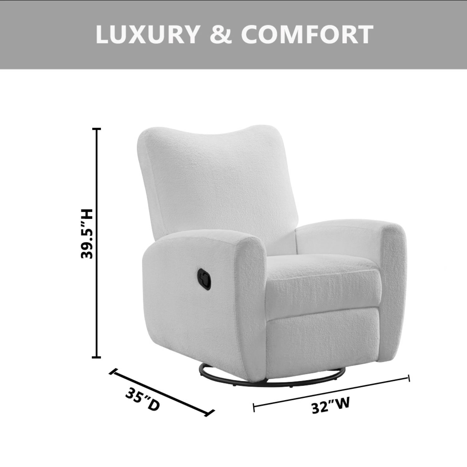 Oxford Baby Synergy Upholstered Glider Recliner Rocking Chair, Green Guard Gold Certified, 360° Swivel For Nursery And Living Room - Plush White