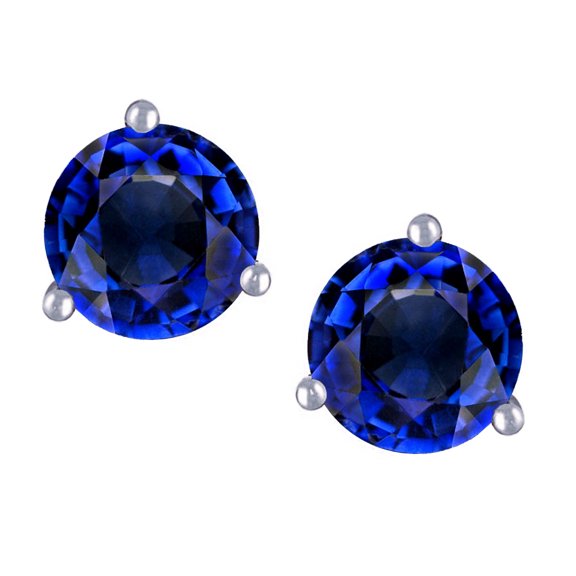 Star K� Round 7mm Created Sapphire Three 3 prong Martini Screw back Stud earrings