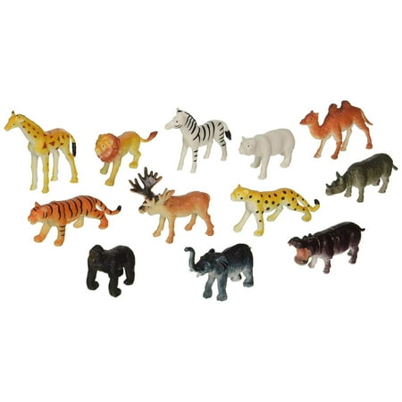 Zoo Animal Rubber - 12 Little Zoo Animals Toy Figure, 2.5