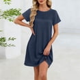 thumbnail image 2 of Kvture Womens Crochet Swim Cover Up Short Sleeve Waffle Knit Tops Bathing Suit Beach Dress Crew Neck Hollow Out Dresses Navy L, 2 of 6