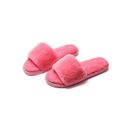 

Fangasis Womens Furry Plush Slippers Slides Fuzzy Slides Flat Shoes Mules Open Toe