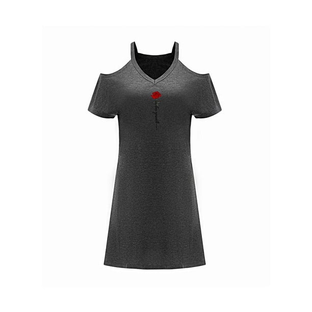 Vestido de verano para mujer, vestido con hombros descubiertos, vestido corto suave para caminar y trabajar M