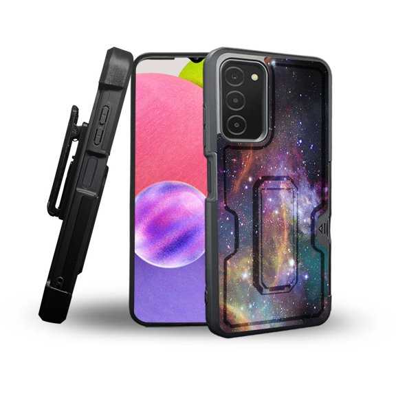 ANJ  Rugged Shockproof Holster Case Card Slot Kickstand   Tempered Glass Cover for Samsung Galaxy A03s - Galaxy Sky