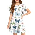 thumbnail image 2 of Grblisyd Girls Summer Dress Fashion Ruffle Short Sleeve Dresses Cute Floral Print Crew Neck A-Line Dress, 2 of 5