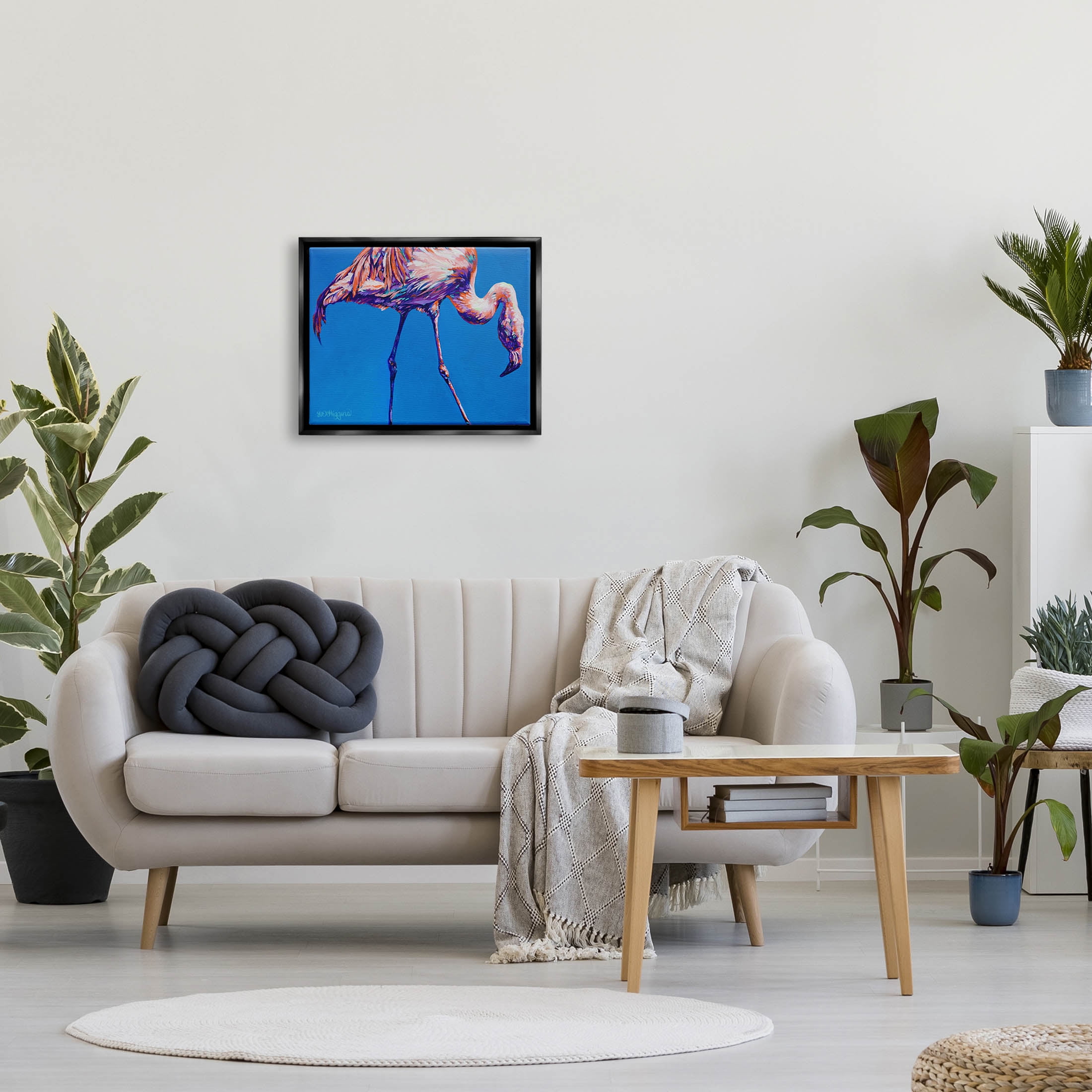 Bold Blue Modern Flamingo Animals & Insects Graphic Art Jet Black Framed Art Print Wall Art