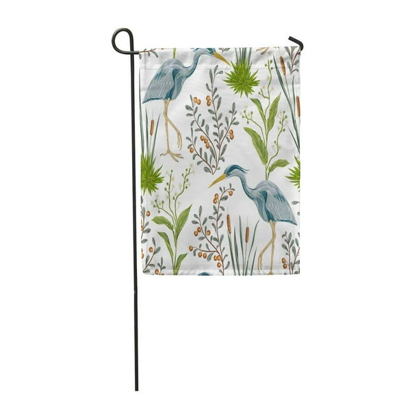 NUDECOR Colorful Pattern Heron Bird and Swamp Plants Vintage in Watercolor Lake Garden Flag Decorative Flag House Banner 12x18 inch