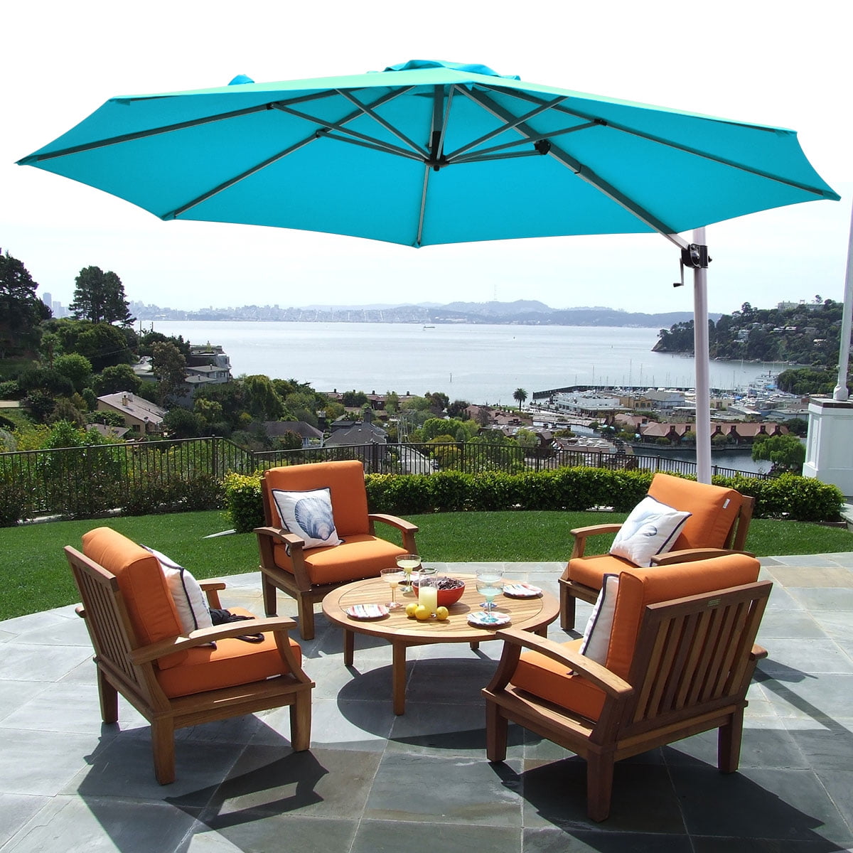 11FT Patio & Market Umbrella Waterproof Sun Shade Outdoor 360-Degree with Base 