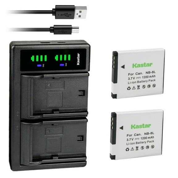 Kastar 2-Pack NB-8L Battery and LTD2 USB Charger Replacement for Canon NB-8L NB8L, NB-8LH NB8LH Battery, Canon CB-2LA, CB-2LAE Charger, Canon PowerShot A2200, A3000, A3100, A3150, A3200, A3300 Camera