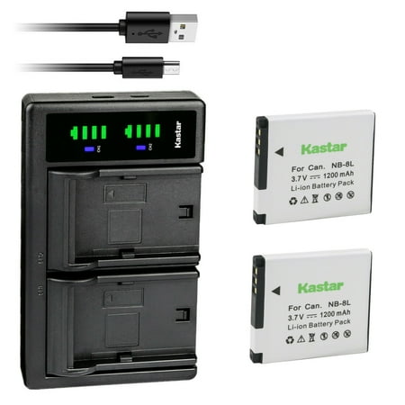 Kastar 2-Pack NB-8L Battery and LTD2 USB Charger Replacement for Canon NB-8L NB8L NB-8LH NB8LH Battery Canon CB-2LA CB-2LAE Charger Canon PowerShot A2200 A3000 A3100 A3150 A3200 A3300 Camera