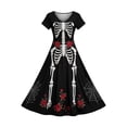 thumbnail image 4 of Ovbmpzd Plus Size Halloween Dresses for Women Plus Size Maxi Black Bone Print A-Line Dresses Flowy Short Sleeve V Neck Dresses,XXXXXL, 4 of 5