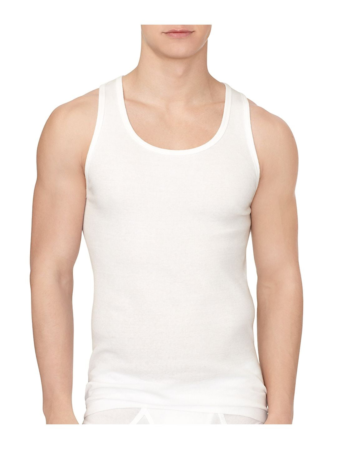 Mens White Ribbed Vest Tops 1 and Multi Pack of 5 Tank Tops Fitted 100% Cotton