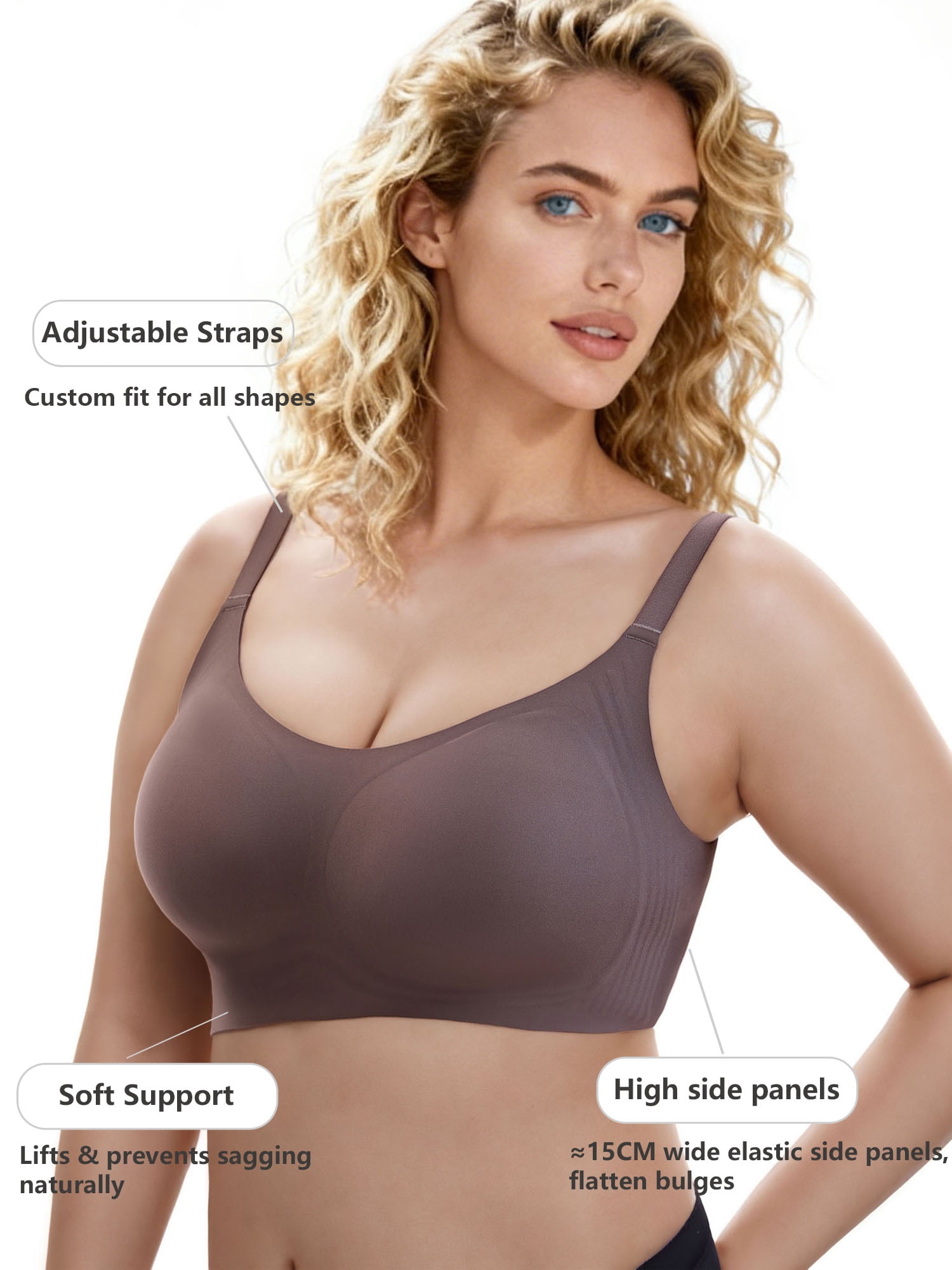 YOURISS Seamless Plus Size Bra Wireless Full Coverage Support Bra Beige 2XL Comfort Everyday T-Shirt Bra Gift for Mother’s Day Christmas
