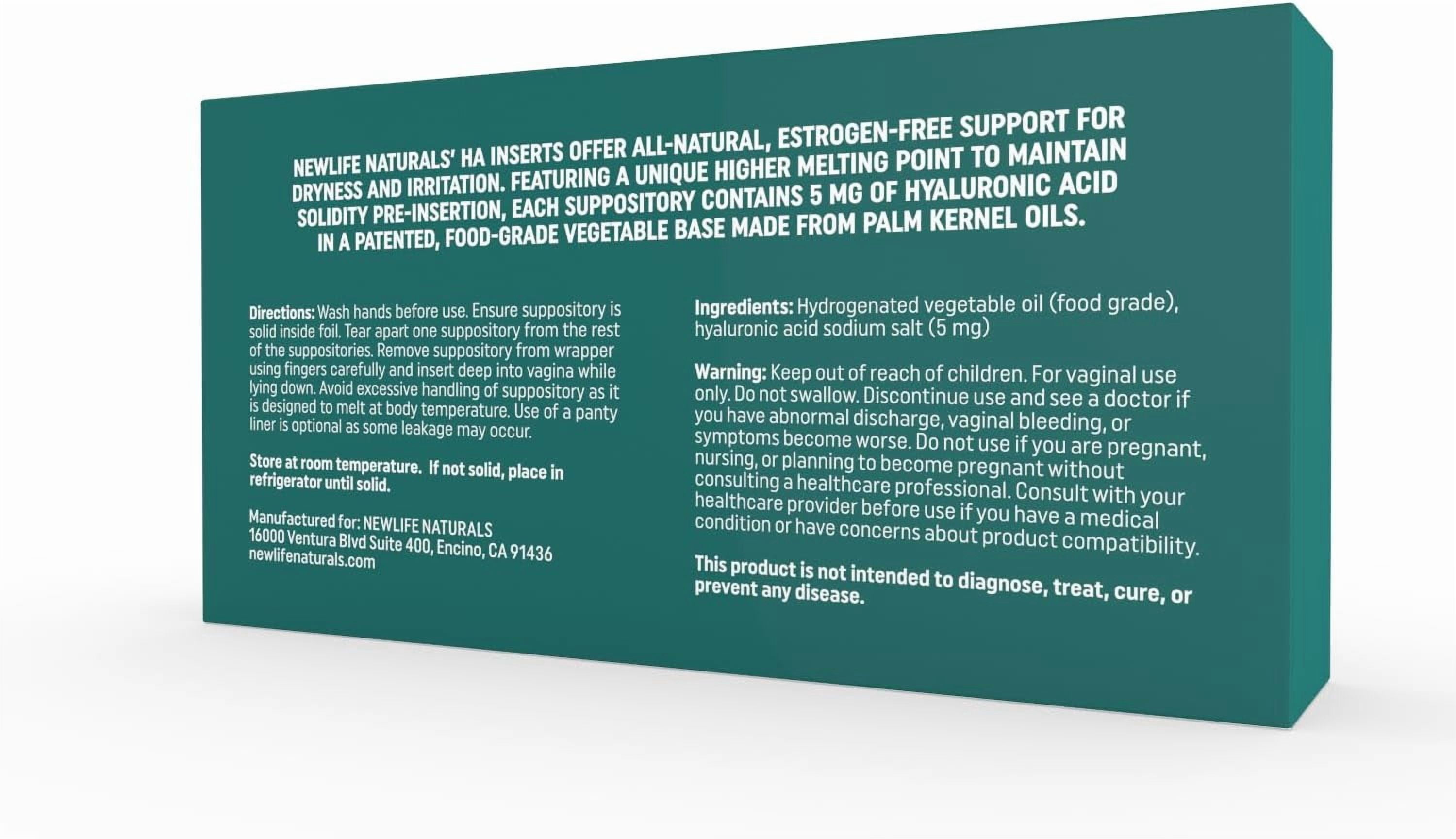NewLife Naturals Hyaluronic Acid Vaginal Suppositories – Moisture Hydration Dryness Support – Natural Intimate Care – 24 Inserts -2 Month Supply USA