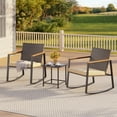 thumbnail image 6 of Aiho 3-Piece Wicker Rocking Patio Set w/ Glass Table, Weatherproof Cushions & Anti-Scald Arms, Beige, 6 of 9