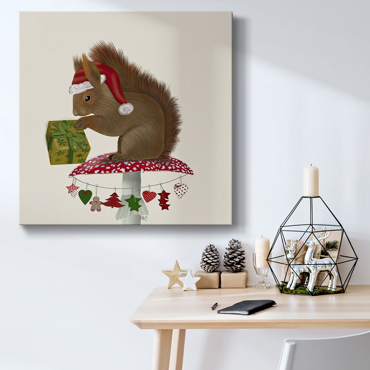 Red Squirrel on Christmas Mushroom- Gallery Wrapped Canvas