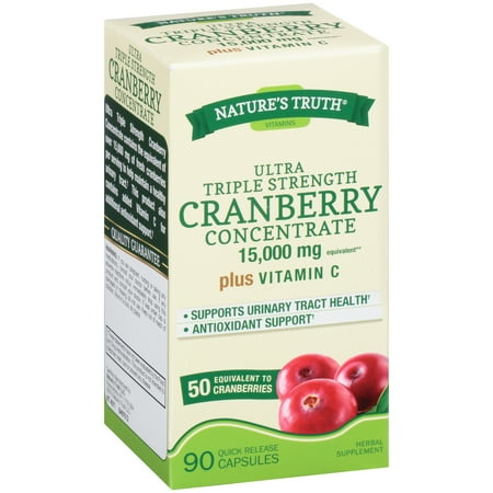 Concentrated Cranberry - Nature’s Truth® Ultra Triple Strength Cranberry Concentrate Herbal Supplement 15,000mg Plus Vitamin C Quick Release Capsules 90 ct Box