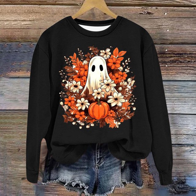 OJinShaWanO Flower Hoodie Ladies' Loose Top Cute Print Hoodie