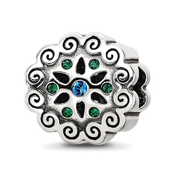 11.82mm 925 Sterling Silver Polished Reflections Blue Green Crystals Flower Bead Charm Pendant Necklace for Women