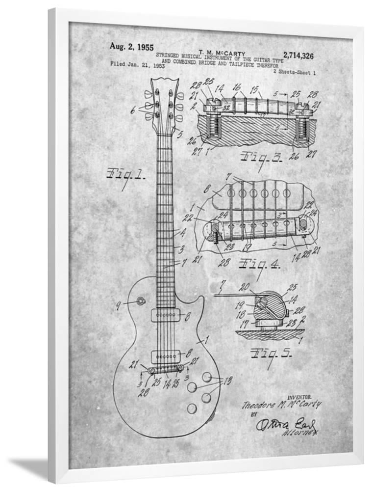 Gibson Les Paul Guitar Patent, Framed Art Print Wall Art by Cole ...
