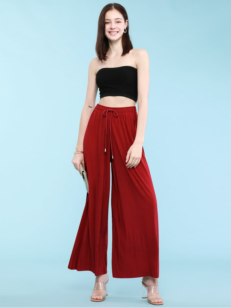 Made by Johnny Women's Pleated Wide Leg Palazzo Pants with