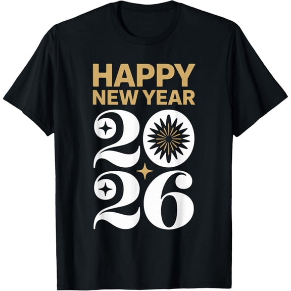 Happy New Year 2026 Retro Groovy Tee New Years Eve Party T-Shirt- American fashion hot selling casual retro high quality 100% cotton T-shirt 1 piece