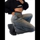 thumbnail image 3 of Pantalones Vaqueros de Pierna para Mujer, Desgastados, de Cintura Media, Estilo Vintage Y2K. Azul Retro L, 3 of 7